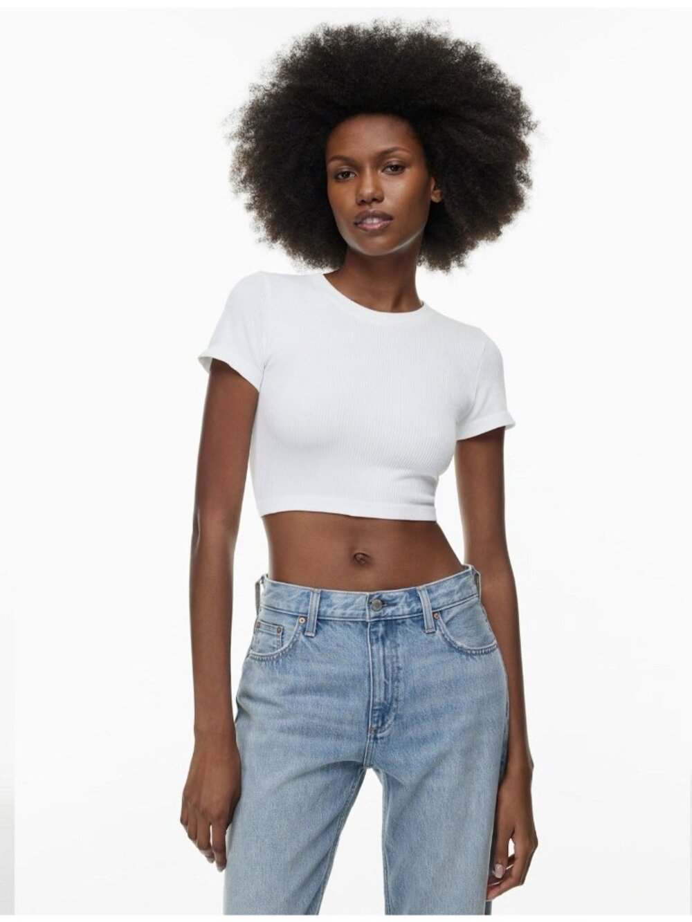 Aritzia Wilfred Free Ribbed Crop Top White XS Fitted Stretch Tee Coquette - Picture 1 of 8